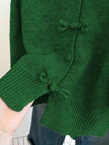 Franclia 休闲宽松圆领无袖灰色针织上衣，配中式盘扣，女士款，春秋季 - 墨綠色 - 查看 4