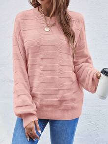 EMERY ROSE Women's Casual Daily Solid Color Crew Neck Sweater, Autumn/Winter - Pink - View 6