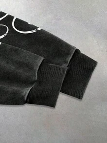 Manfinity EMRG 男士耶稣肖像及天堂标语图案休闲简约街头风连帽衫，秋季卫衣，男士秋季连帽衫，舒适秋冬款式，冬季男士礼物，圣诞礼物，长袖上衣 - 黑色 - 查看 4