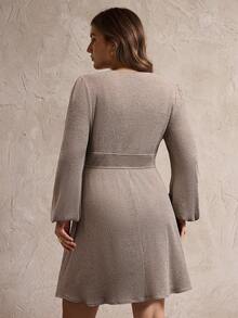 Elegantrix Women's Patchwork Lace Party Dress, Autumn/Winter - Apricot - View 2