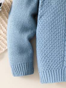 SHEIN Young Boy College Style Loose Fit Long Sleeve Stand Collar Half Button Cardigan Sweater,In Fall/Winter - Dusty Blue - View 5