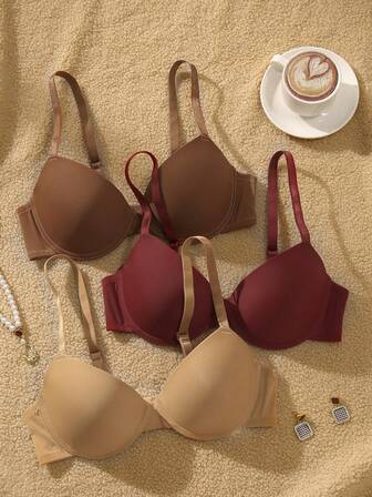 Snug Zone 3pcs/Set Women's Solid Color Comfortable Fashion Underwire Bras