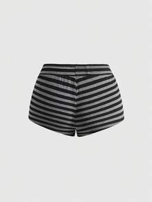 ROMWE Avant Women's Retro Y2K Baddie Slogan Skull Print Striped Cropped Tube Top And Super Low-Rise Mini Shorts 2 Pieces Set - Multicolor - View 4