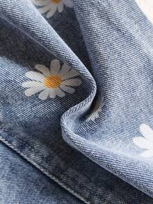 Vintaside Kids Dziewczęce ogrodniczki jeansowe, niebieskie, sprane, luźne, jeansowe spodnie ogrodniczki, lekka, miękka bawełna z uroczym wzorem stokrotek, niezbędny element garderoby dla dziewczynek, odpowiednie na wiosnę/jesień, na co dzień, do stroju na dzień, na wyjście, na imprezę, na piesze wędrówki, jesienna nowość 2025 - Średni jeans - Zobacz 6