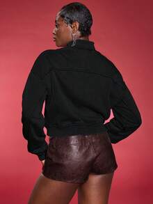 Normani 水洗拉链运动衫 接缝细节 返校 秋冬 舒适 秋季 可爱 休闲 日常 胶囊衣橱 Y2K 街头服饰 圣诞节 - 黑色 - 查看 3