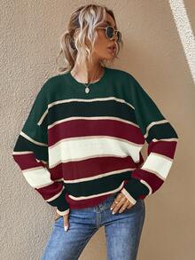 SHEIN LUNE Women's Latest Fashion Comfortable Color Block Pullover Sweater - Multicolor - View 3