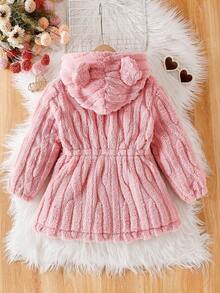 1pc Young Girl Thermal Lined Hooded Sweatshirt Cinched Waist Design, Soft Fabric, Long Sleeve, Suitable For Outings, Home, School, Commute And Any Occasion In Autumn/Winter - Pink - View 2