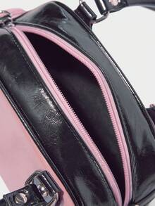 Paul Frank X ROMWE Bolso de mano con asa superior de estilo gráfico y de dibujos animados para mujer - Rosa Pálido - Ver 5