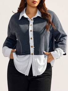 Elaquor Blusa holgada básica de patchwork de talla grande para mujer - Blanco y Negro - Ver 4