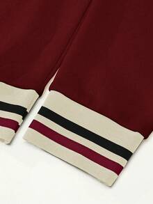 TOKVUE Men's Casual Sporty Contrast Striped Pattern Polo Collar Loose Pullover Sweatshirt Maroon Shirt Red Varsity Jacket Polo Shirts Long Sleeve Burgundy Jersey Polo Sweater Daily Leisure, Weekend Trips, Outdoor Activities, Travel Expeditions, Relaxed Work Environments Or Semi-Formal Occasions,Boyfriend/Husband Gift, Anniversary Gift Christmas Outfits - Burgundy - View 4