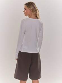 MUSERA Stripe Asymmetric Button Down Long Sleeve Knit Cardigan Top Classy Cute Sexy Streetwear Night Out Blancs - White - View 2