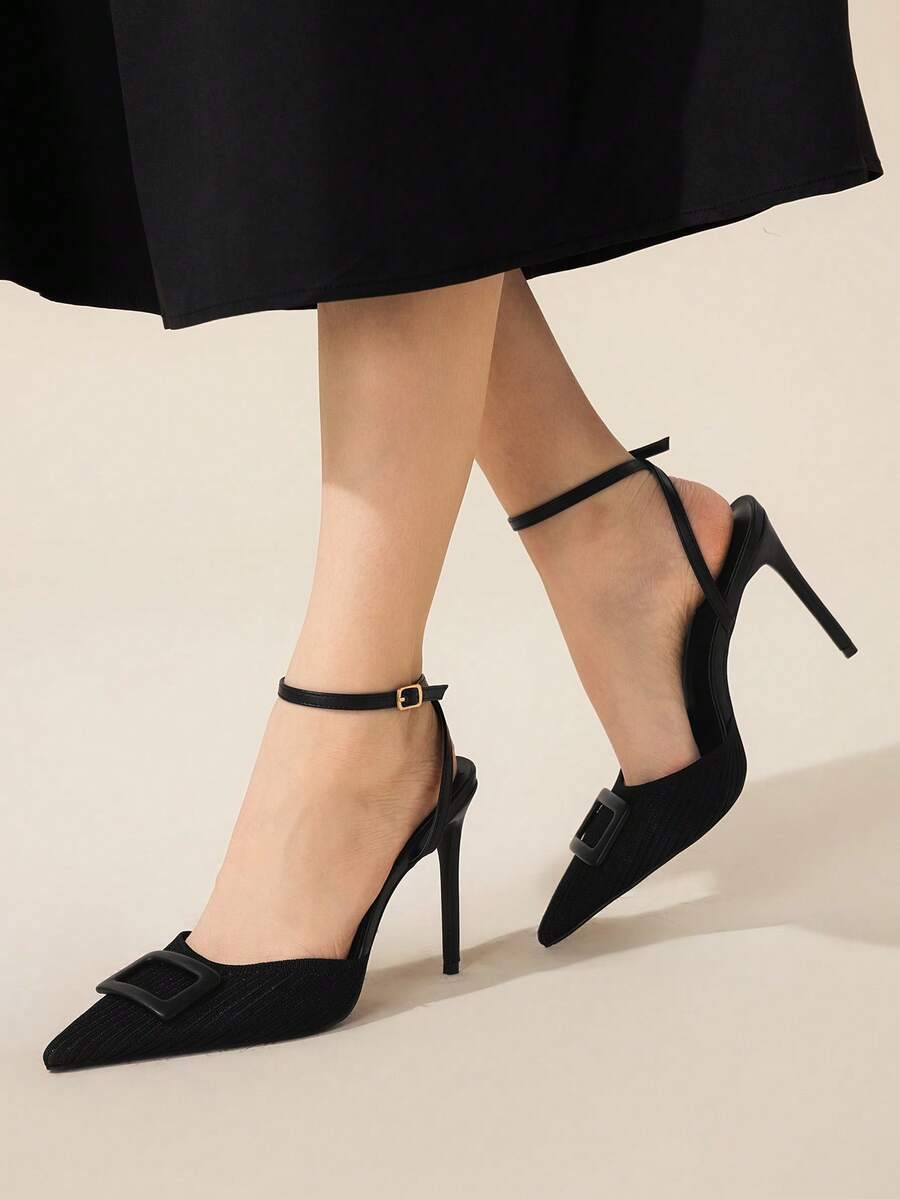 CUCCOO BASICS Women's Pointed Toe Buckle Design Fashion High Heels For Daily Wear - Black - View 1