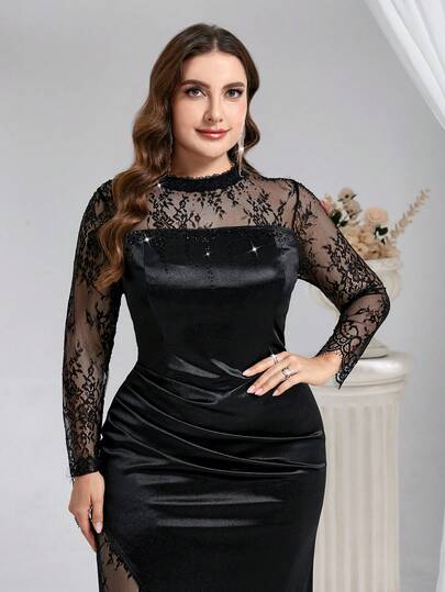 Coutiva 大码新娘母亲蕾丝拼接正式礼服