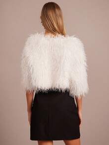Enchnt Manteau court en fourrure blanc de luxe romantique pour femmes en automne-hiver, chic, élégant et pour les fêtes, les rendez-vous, les vacances, la remise des diplômes, les invités de mariage, le bureau, la sortie, Halloween, Noël, la rentrée scolaire, manteaux d'automne pour femmes, Nouvel An pour femmes - Blanc - Voir 7
