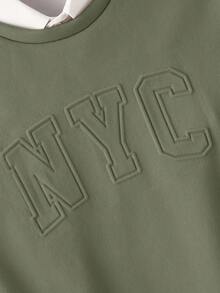 Manfinity VCAY 男士休闲简约字母压纹针织卫衣，秋季款 - 軍綠色 - 查看 4