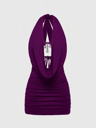 Grunge Punk Robe mini ras-du-cou à lacets croisés sexy Y2K pour femmes