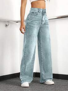 EURMUSE Women's Loose Fit Casual Denim Jeans With Side Pockets And Wide-Leg Design - Light Wash - View 5