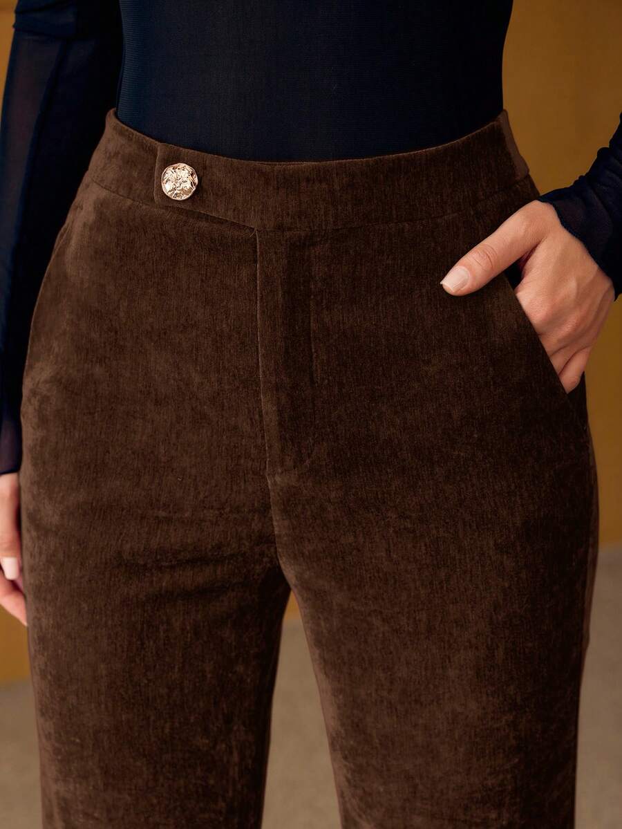 MOTF PREMIUM METAL BUTTON DECOR FLARE PANTS - Multicolor - View 2
