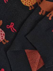 Y2Kool Brenda Ramalho Contrast Color Dachshund & Heart Cartoon Graphic Y2K Streetwear Casual Pullover Sweater Cardigan For Women, Suitable For Autumn/Winter, Party, Christmas, Daily Wear Gyaru Christmas Women Christmas Black Christmas Sweater Cardigan Women Retro 2000s Style - Multicolor - View 7