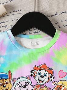 SHEIN | PAW Patrol 小女孩扎染卡通小狗印花圆领短袖T恤 - 白色 - 查看 3