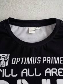 Transformers X SHEIN Tween Boy Casual Cool Letter & Robot Graphic Round Neck Raglan Long Sleeve Loose T-Shirt, Spring/Autumn - Black - View 7