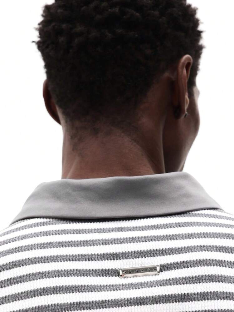 Striped Long Sleeve Polo With Collar