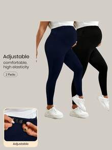 Modmama Plus Size Adjustable Waist Solid Color Casual Leggings, Suitable For Pregnant Women Pregnancy Clothing Maternity Leggings Leggings Plus Size Maternity Workout Clothes Pregnancy Pants - Navy Blue - View 1