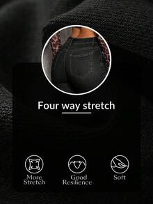 SHEIN Tall 女士休闲口袋中腰修身喇叭牛仔裤 - 黑色 - 查看 7