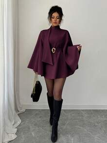 Elenzga Women's Minimalist Solid Color Waist Cinched Business Overcoats