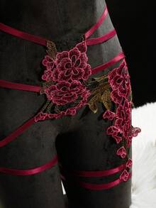 SpicyHot 2pcs Embroidered Patchwork Sexy Lingerie Set - Burgundy - View 4