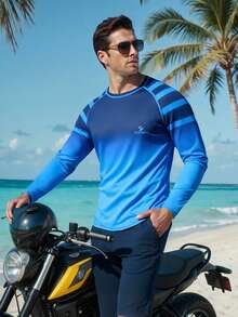 Manfinity VDAYZ Męski strój kąpielowy Rash Guard z długim rękawem Ombre - Granatowy - Zobacz 1