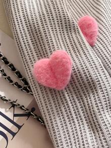 Chaqueta casual minimalista gris con cuello en V, manga larga y decoración de corazón esponjoso, estilo lindo y elegante para niñas jóvenes - Albaricoque - Ver 4