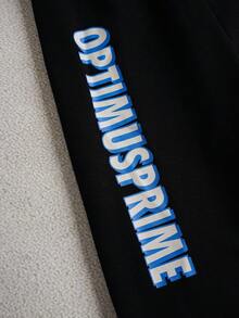 Transformers X SHEIN 两件套男童休闲字母机器人图案针织抽绳长款运动裤，黑色和灰色