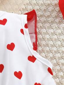 SHEIN 1pc Baby Girls' Valentine's Day Ruched Sleeve Bodysuit With Heart Print & Matching Headband, Fashion Spring/Summer