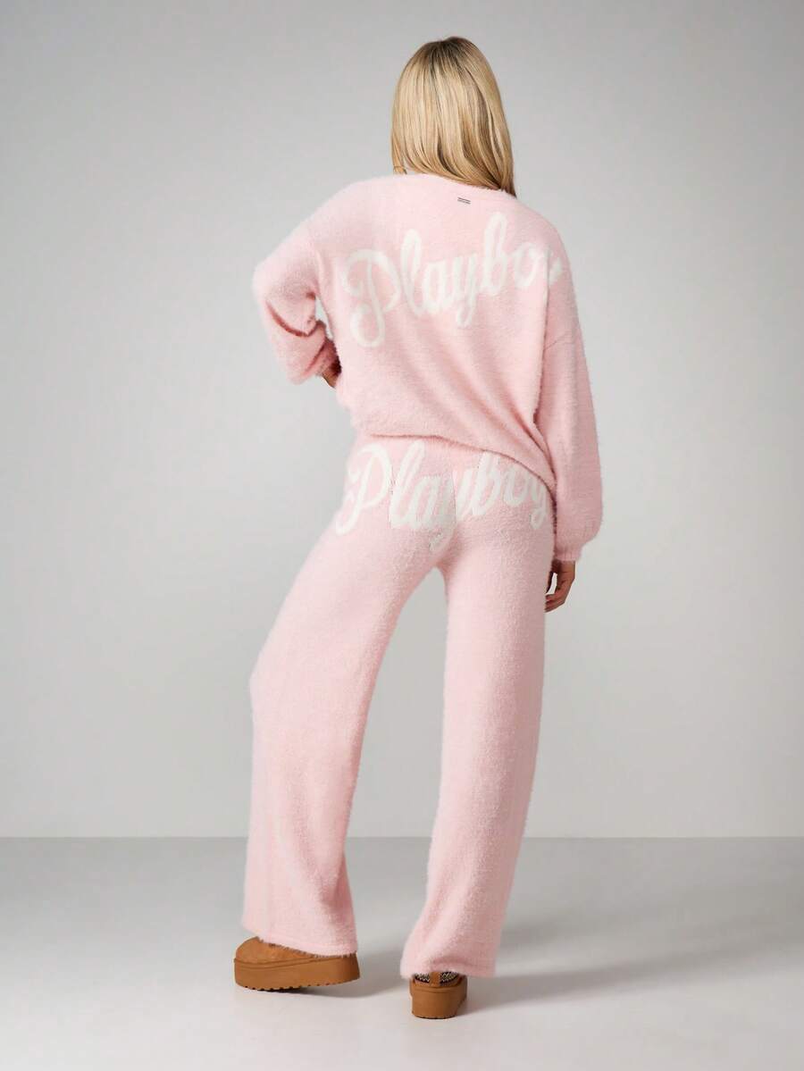 Missguided x Playboy Fluffy Knit Cardigan And Trousers Co-Ord Set Loungewear Matching Outfit For Cozy Home Winter
