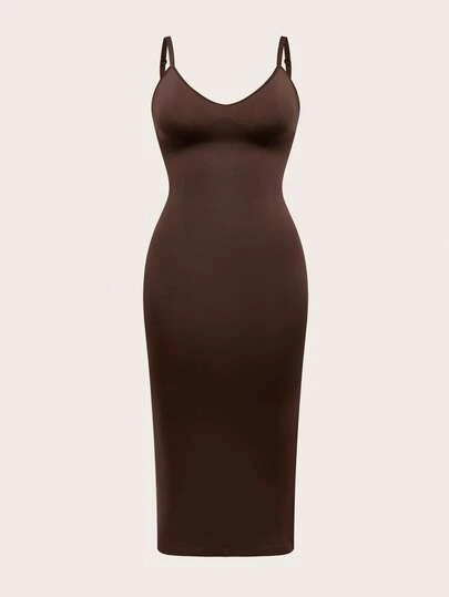 SHAPORA Plus Size Women Solid Color Casual Camisole Bodycon Dress