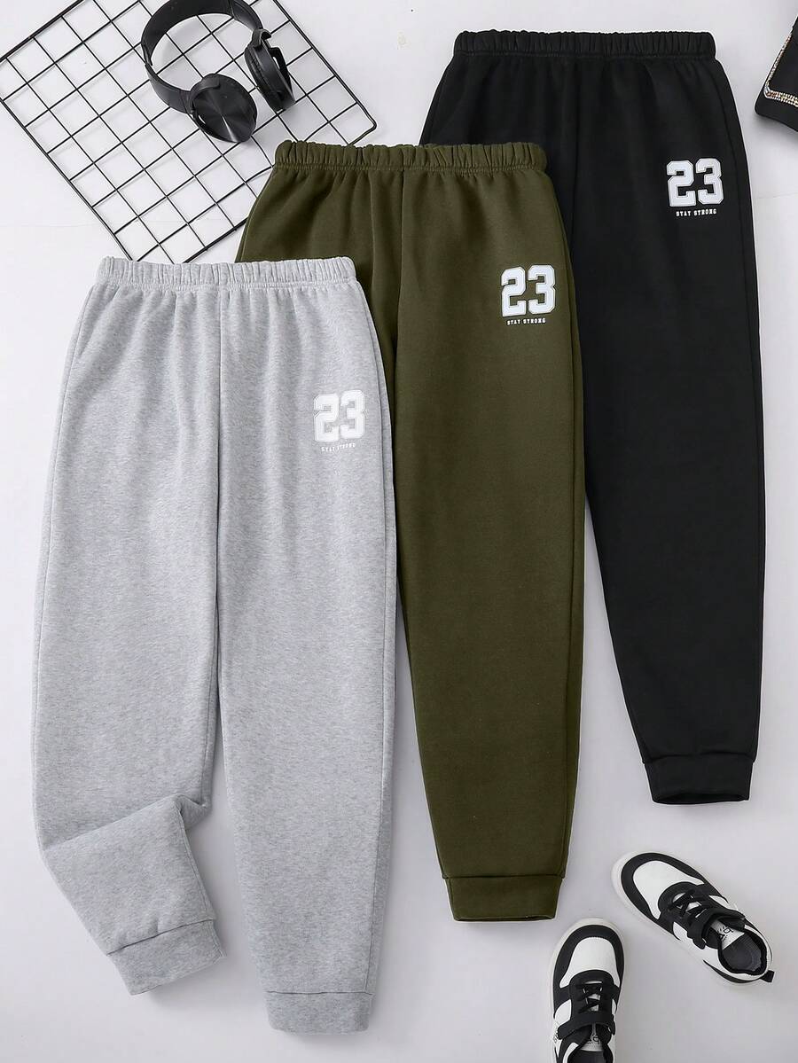 3pcs/Set Casual Printed Loose Drawstring Sweatpants For Teenage Boys, Suitable For Daily Sports And Outings - Army Green - View 1