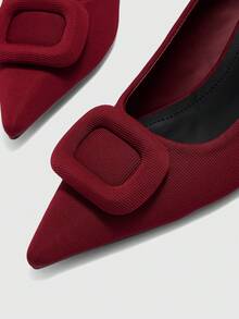 CUCCOO BIZCHIC Women's Fashion Square Buckle Angola Red Commuting High Heels - Burgundy - View 8