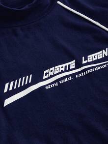 SHEIN Girlism Tween Girl Casual Street Chic Slayr Knit High Stretch Mock Neck Long Sleeve Fitted Jumpsuit - Navy Blue - View 3