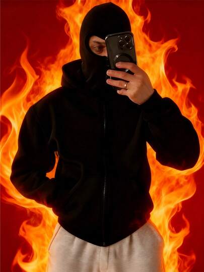 Manfinity Sport Corelite Sudadera con capucha con cremallera de unicolor casual para hombres, sudaderas de otoño/invierno para hombres, sudadera negra con cremallera