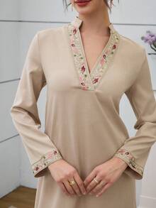 Al Najma Women's Elegant Neckline Ribbon & Fashionable Backless Tie Everyday Versatile Arabic Style Dress