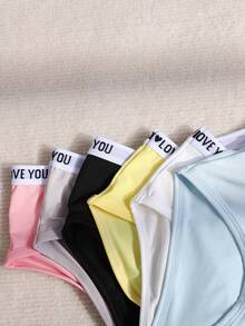 SHEIN paquete de 6 bragas de algodón suave con cintura elástica y estampado de letras para niñas preadolescentes - Multicolor - Ver 6