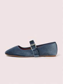 CUCCOO DOLLMOD Bailarinas de terciopelo azul clásicas, elegantes y lindas, de moda versátil para mujer - Azul - Ver 2