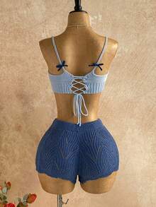 Soleia Quần short dệt kim họa tiết sao biển nhiệt đới Bohemian thanh lịch dành cho nữ, Mùa xuân/Hè, Ngày lễ, Phương Tây, Khách dự tiệc cưới trên bãi biển, Tốt nghiệp, Bữa trưa, Ngày lễ Thánh Patrick, Kỳ nghỉ xuân, Lễ Phục sinh, Lễ hội âm nhạc - Màu xanh bụi bặm - Xem 2