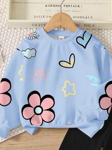 Bộ 2 quần nỉ dài tay cổ tròn in họa tiết hoa và nhân vật hoạt hình cho bé gái tuổi teen, phù hợp cho mùa thu/đông - Nhiều màu - Xem 4