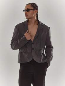 Musero 宽松修身短款双口袋平角西装外套 秋冬/春夏 夏季服装 剪裁 商务装 - 灰色 - 查看 5