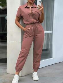 EMERY ROSE Áo rộng có túi cài nút thanh lịch dành cho nữ và bộ đồ liền thân dài đến mắt cá chân, cho mùa xuân và mùa hè - Hồng - Xem 3