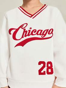 Leap Crew 男童红色抓绒装饰平针织运动字母V领长袖落肩卫衣，搭配抽绳腰休闲运动裤，适合户外活动，秋冬季穿着。 - 紅色 - 查看 8