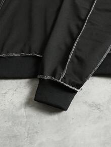 ROMWE MEN Casual Men's Loose Fit Contrast Color Patchwork Hoodie - Black - View 5