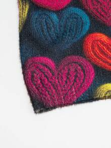 EMERY ROSE Plus Size Heart Pattern Crew Neck Sweater, Casual For Autumn/Winter, Suitable For Valentine's Day - Red - View 4
